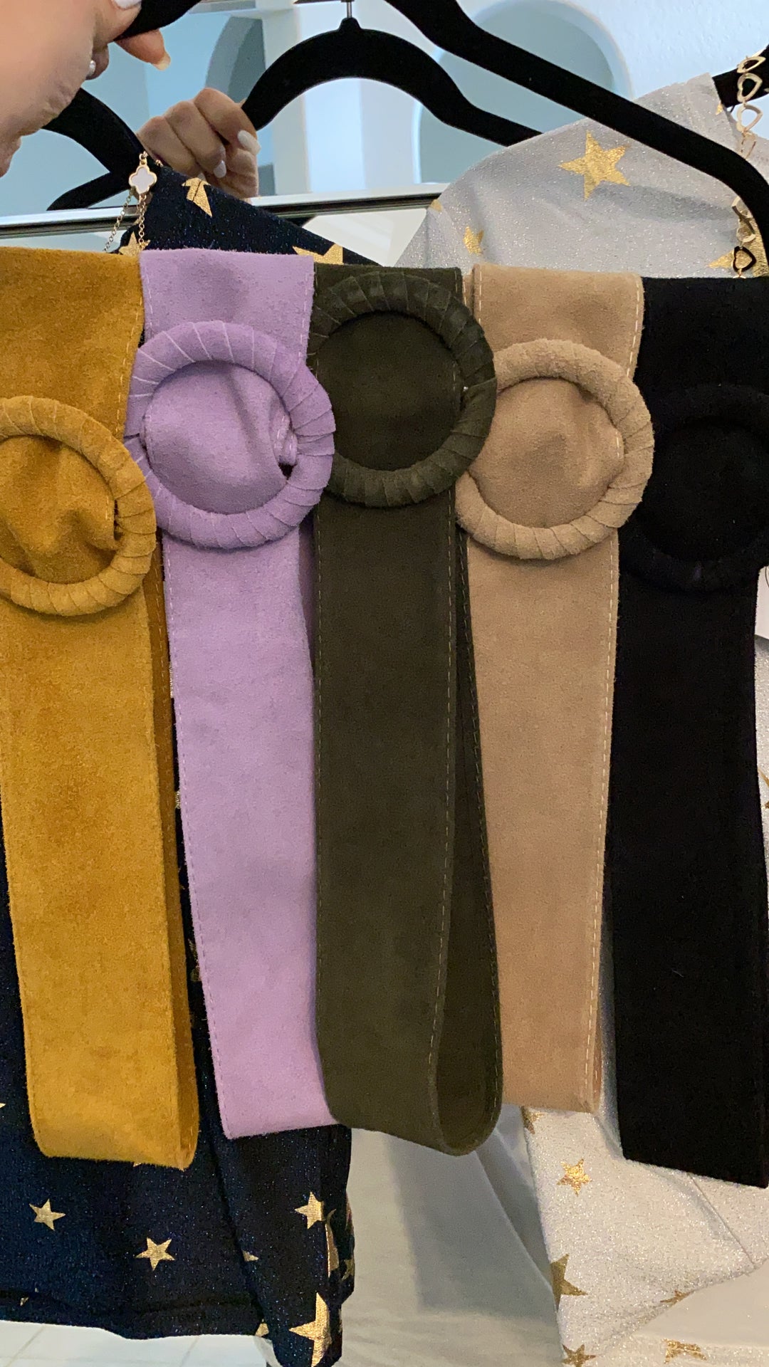 SUEDE ROUND BUTTON FLANNEL BELT