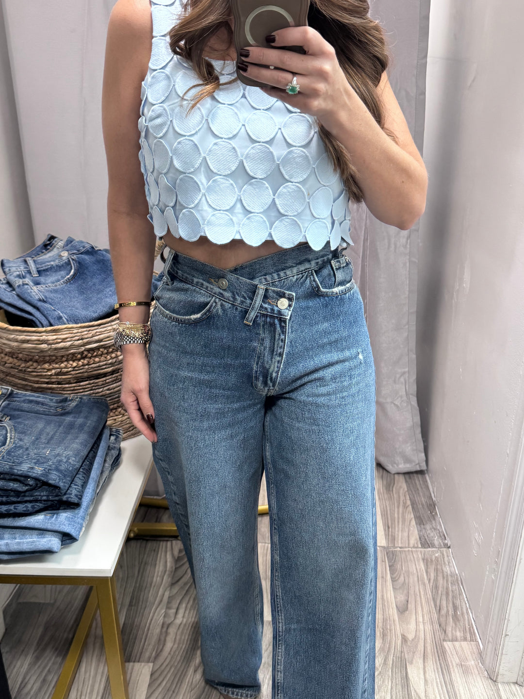 Crossed Waist Wide-Leg Denim