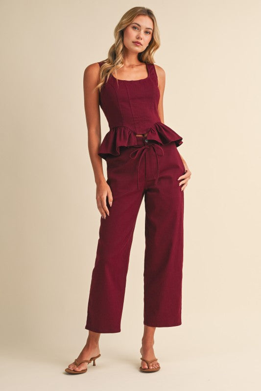 Burgundy Barrel Denim Set