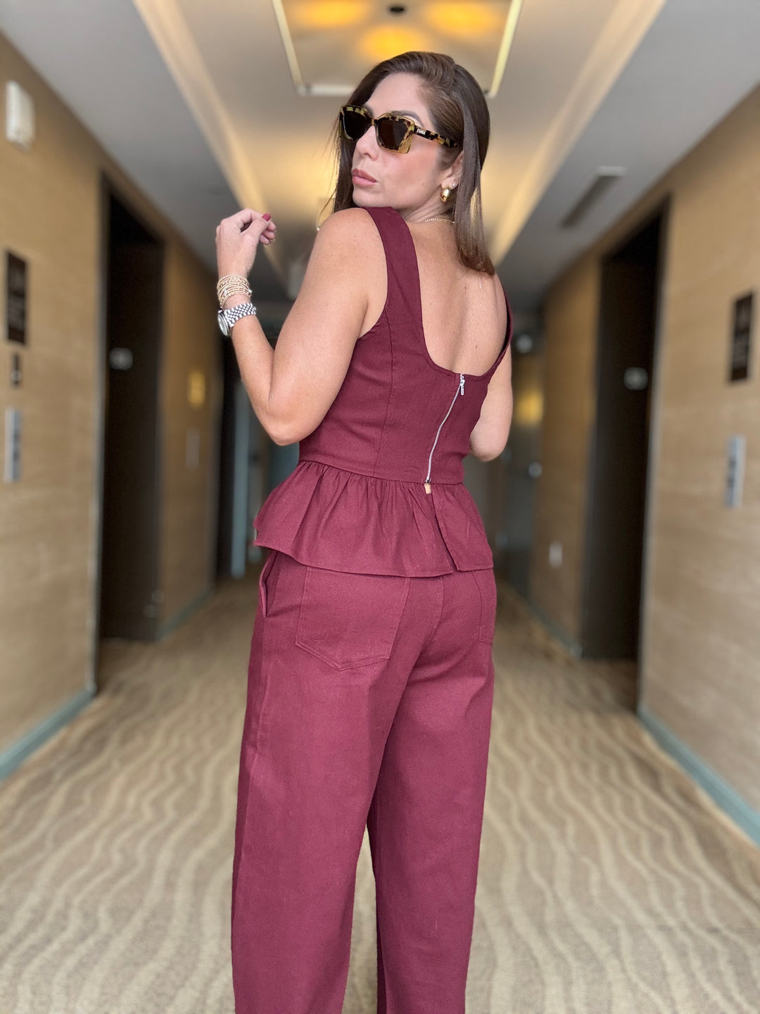 Burgundy Barrel Denim Set