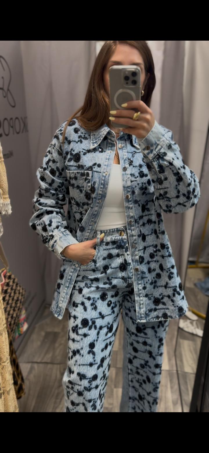 Dark Floral Denim set