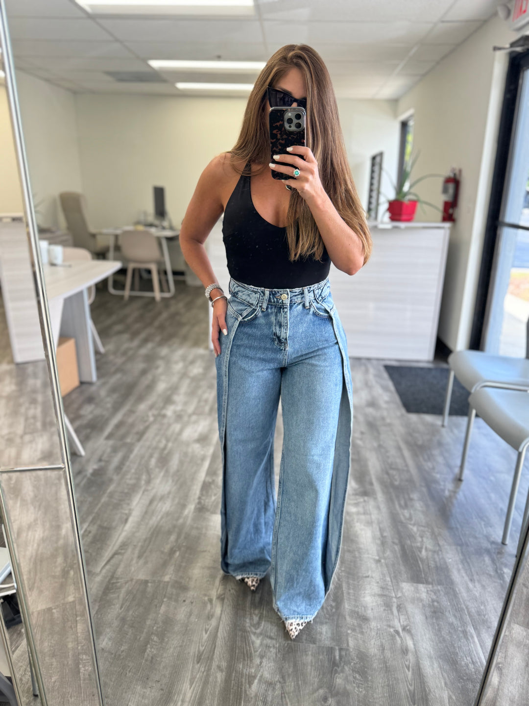Slit Palazzo Wide Leg Jeans
