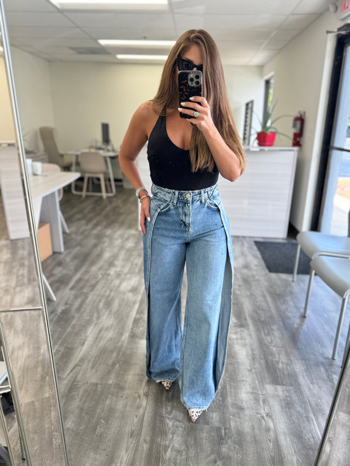 Slit Palazzo Wide Leg Jeans