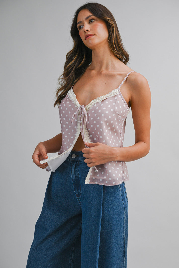 Polka Dot Lace Trim Top