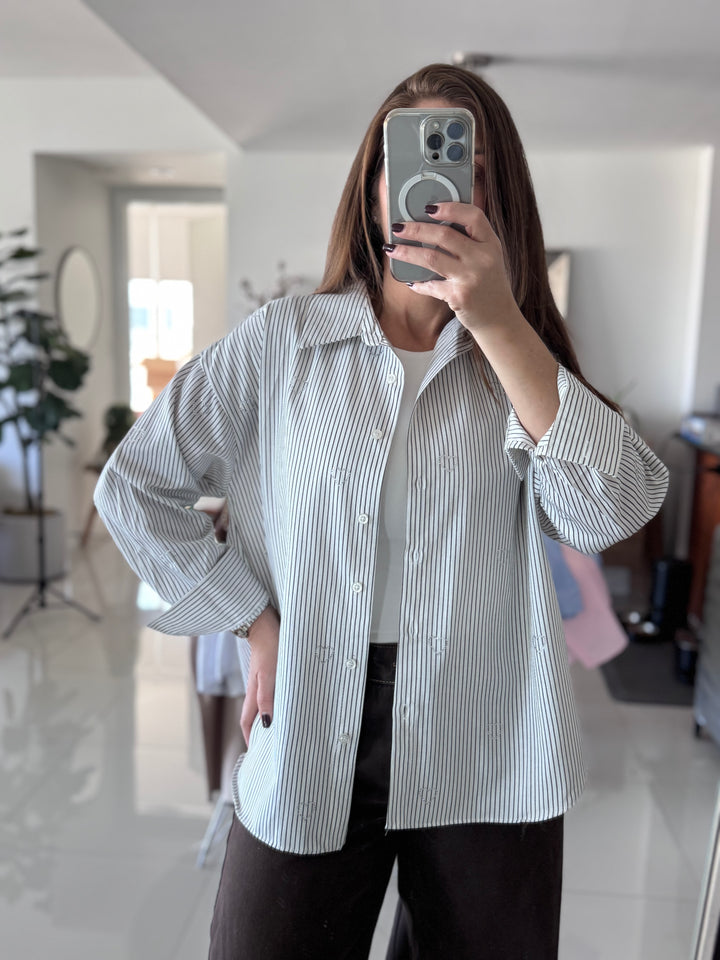Crystal Heart Pinstripe blouse