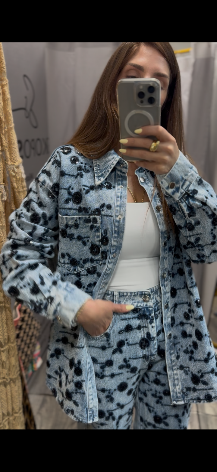 Dark Floral Denim set