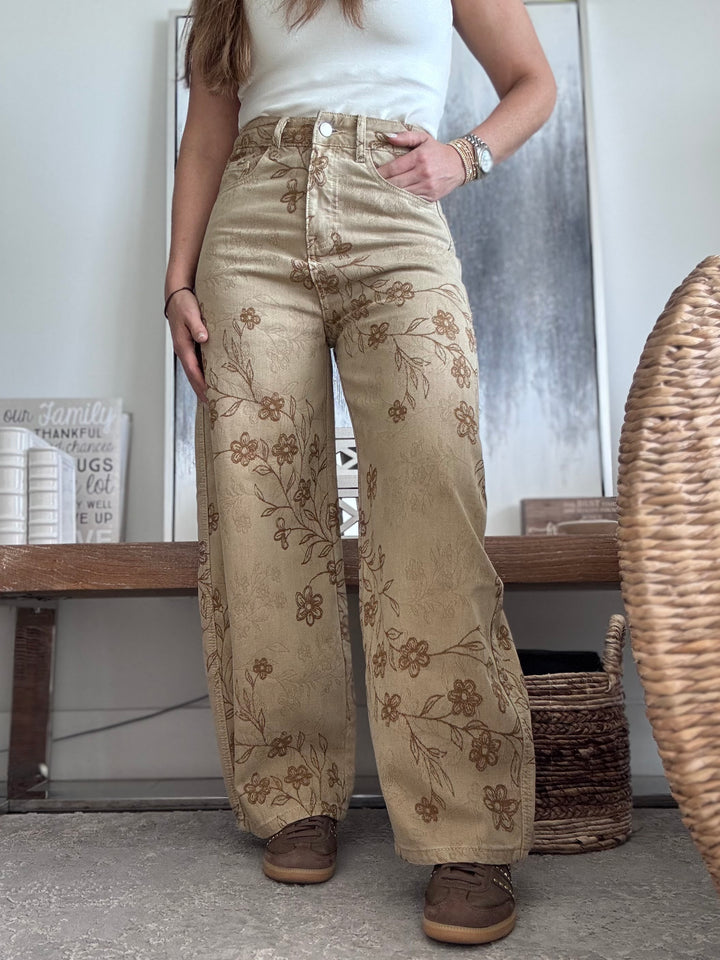 Vintage Floral Barrel Jeans