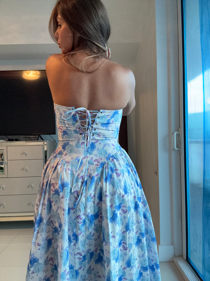 SWEETHEART NECKLINE FLORAL MIDI DRESS