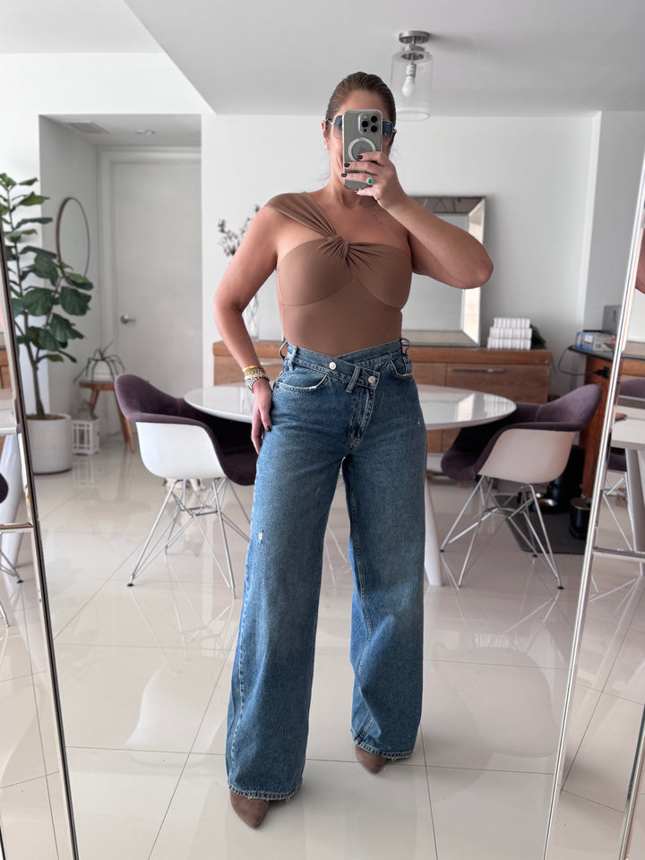 Crossed Waist Wide-Leg Denim