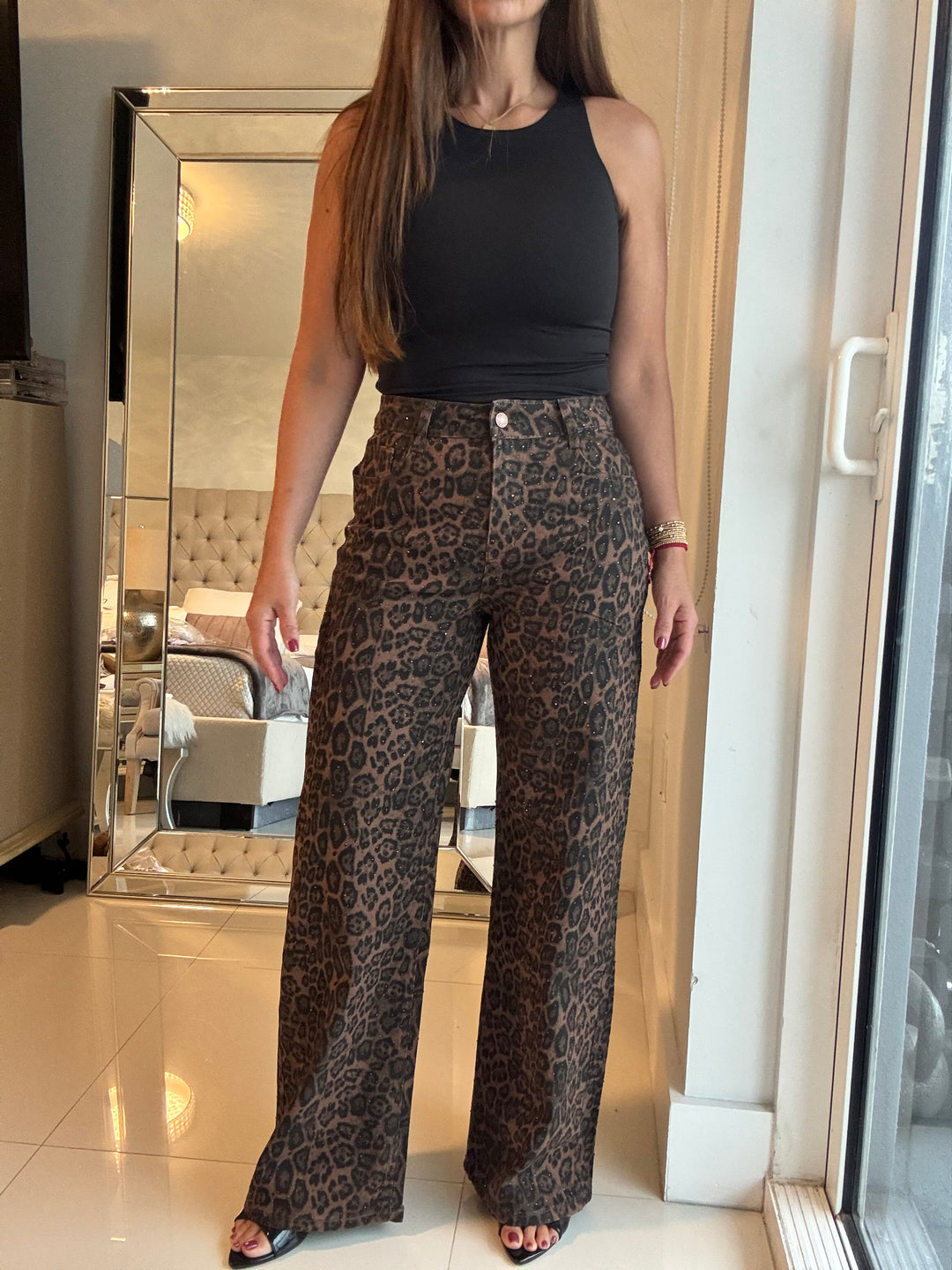 Leopard Crystal Denim pants