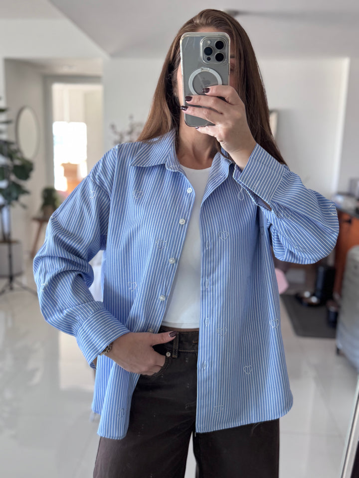 Crystal Heart Pinstripe blouse