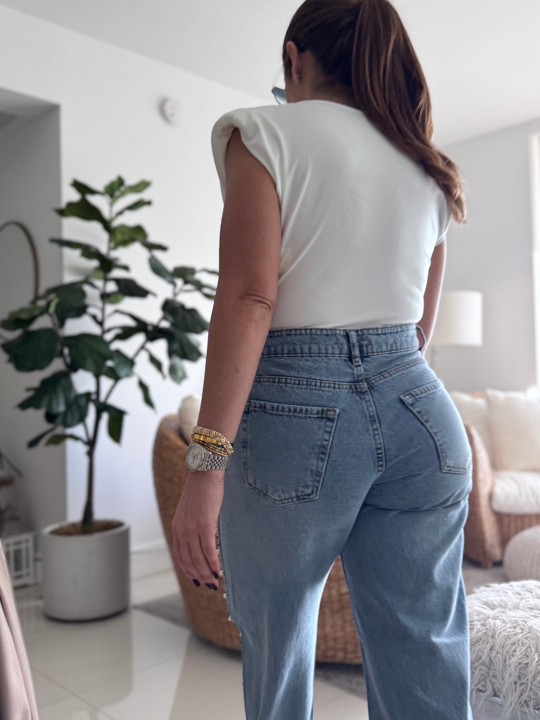 Pearl Line Mid-Rise Straight Denim