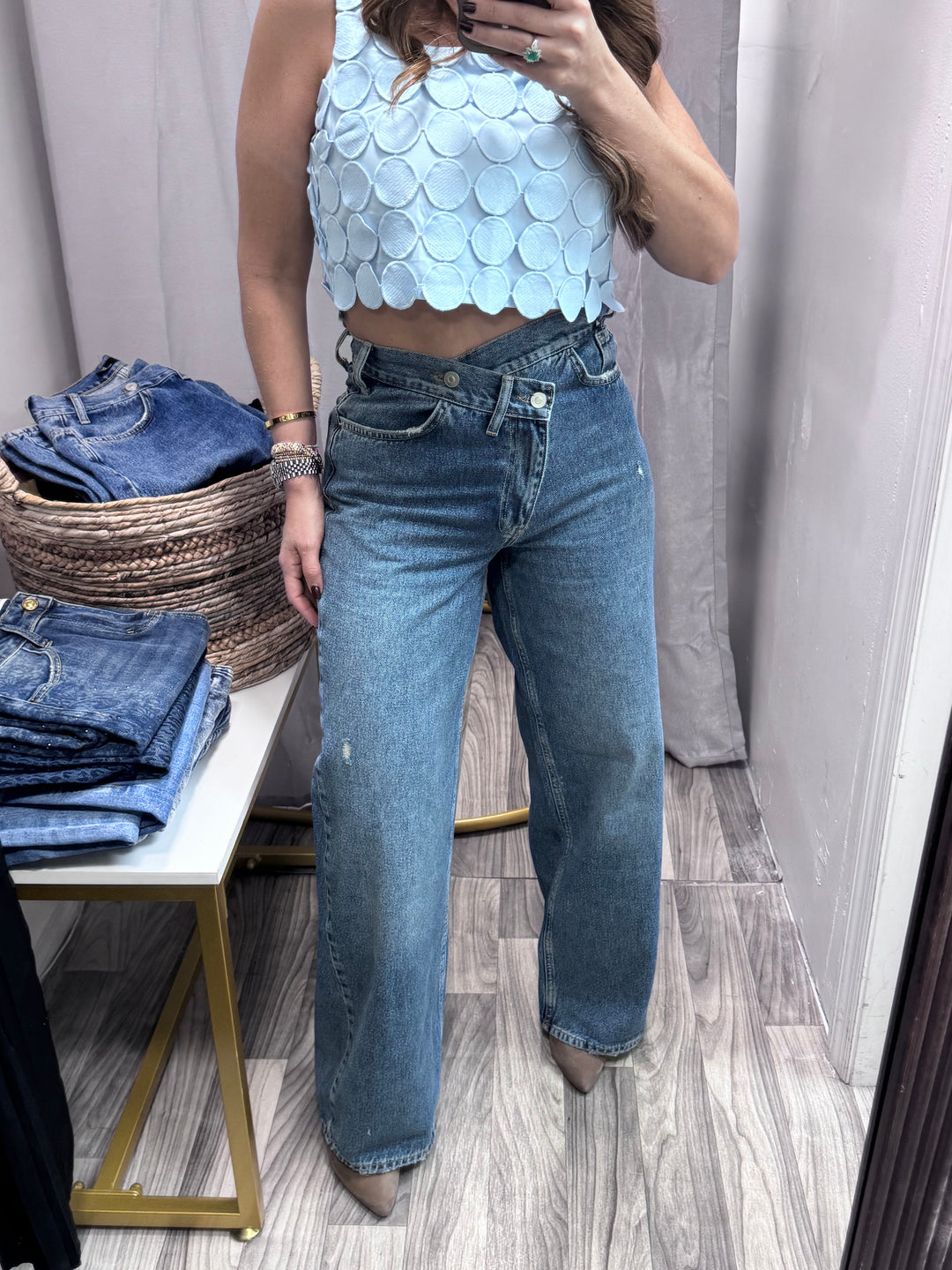Crossed Waist Wide-Leg Denim