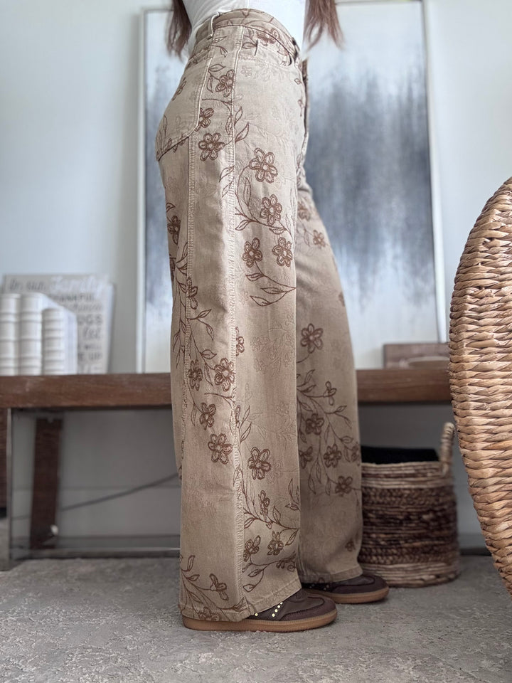 Vintage Floral Barrel Jeans