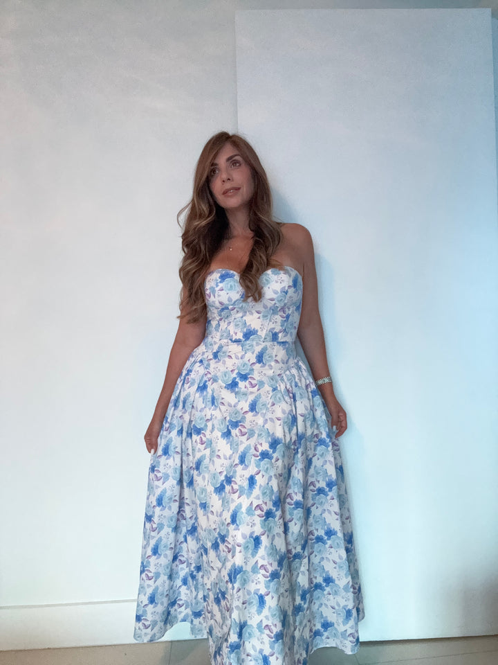 SWEETHEART NECKLINE FLORAL MIDI DRESS