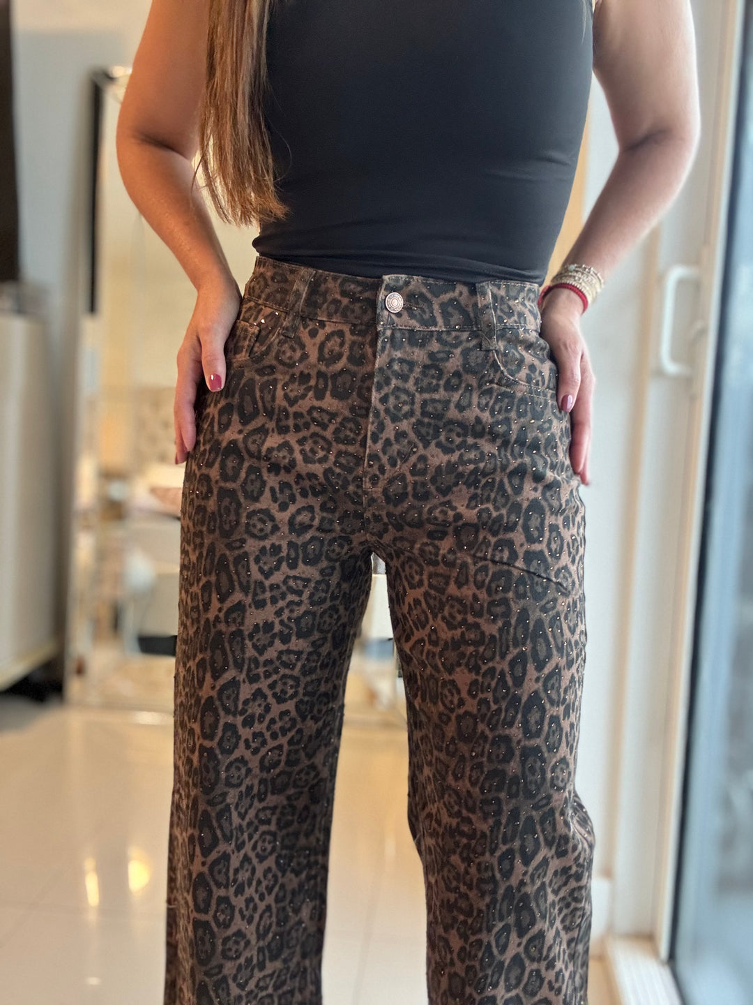 Leopard Crystal Denim pants