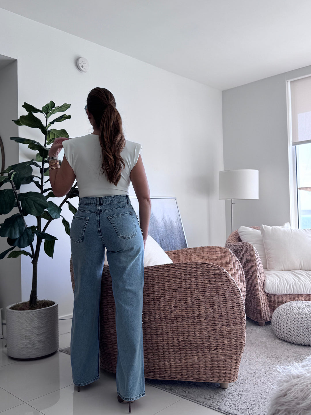 Pearl Line Mid-Rise Straight Denim