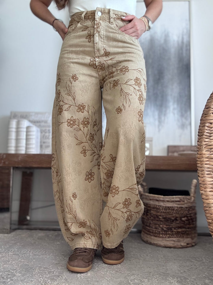 Vintage Floral Barrel Jeans