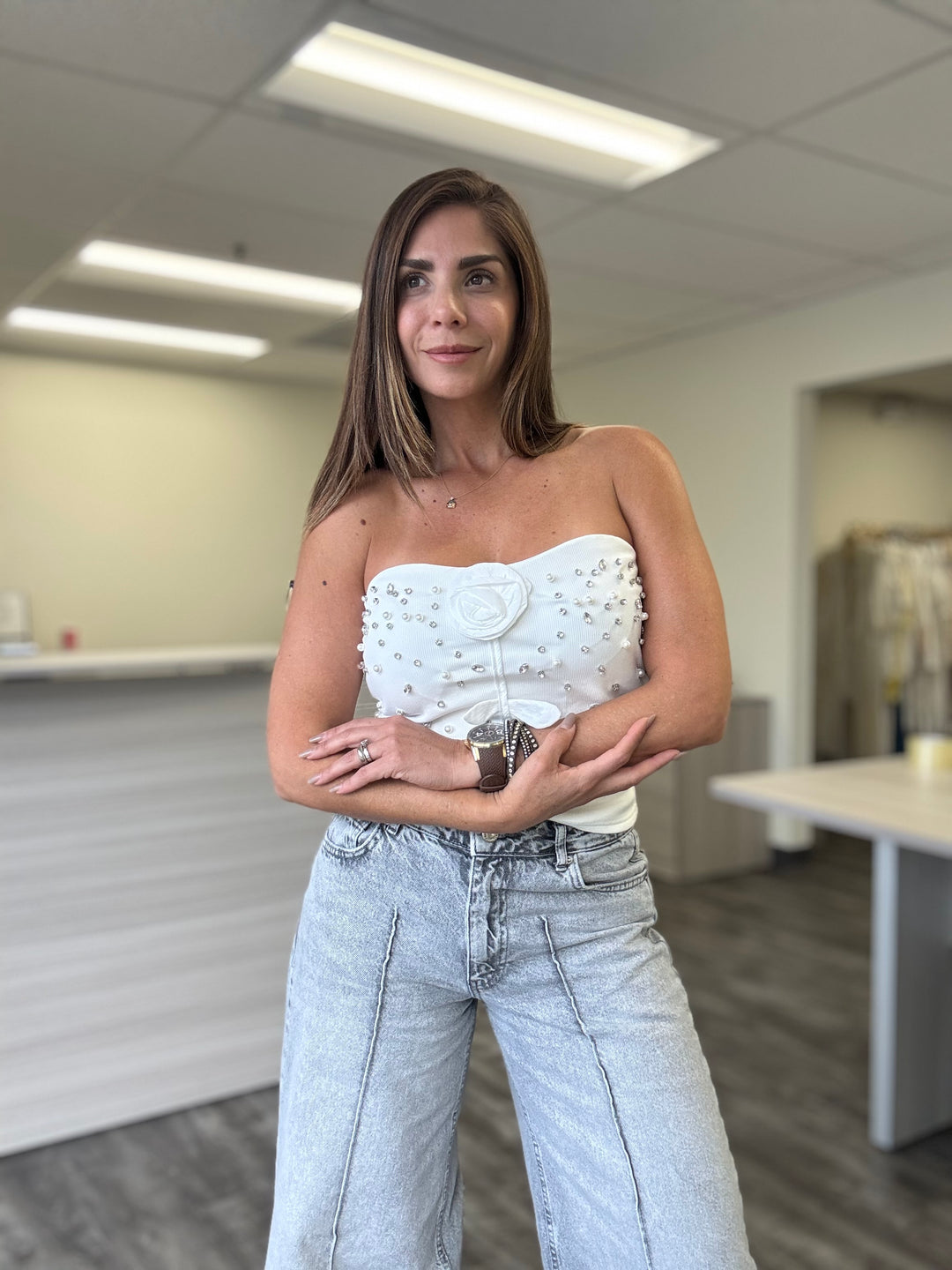 Flower Strapless Top