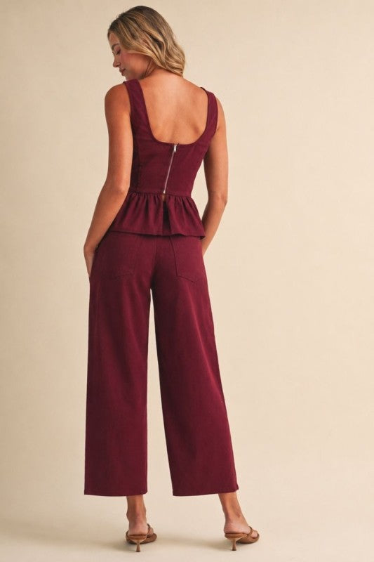 Burgundy Barrel Denim Set