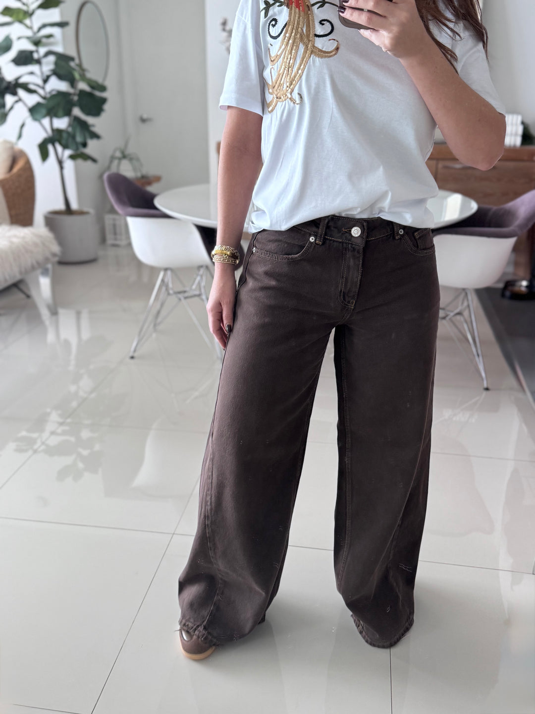 Mocha Wide-Leg Denim