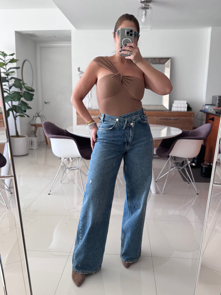 Crossed Waist Wide-Leg Denim