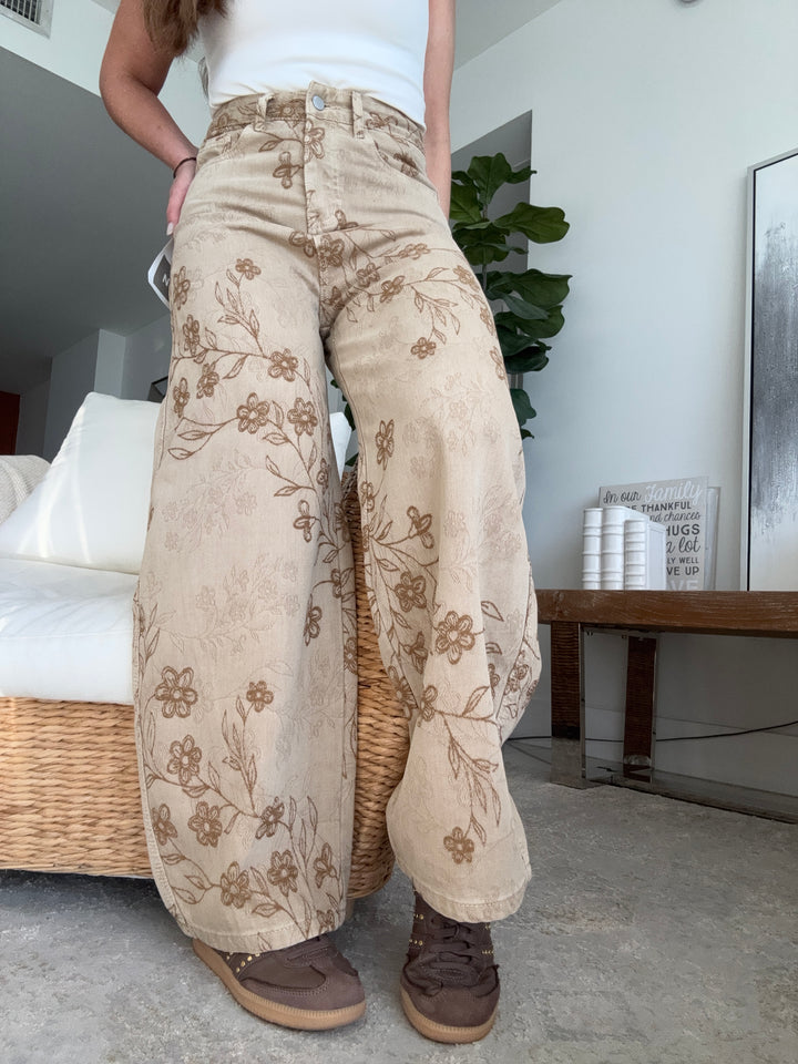 Vintage Floral Barrel Jeans