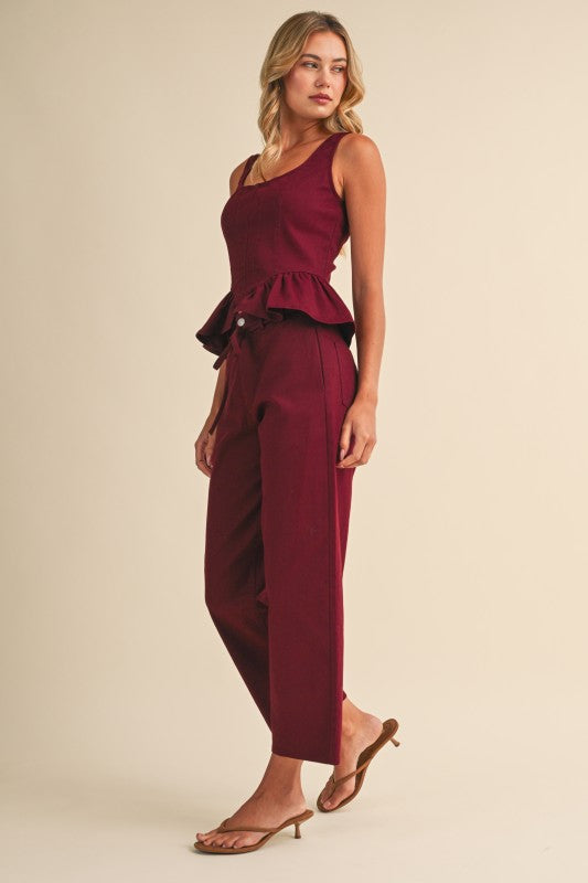 Burgundy Barrel Denim Set