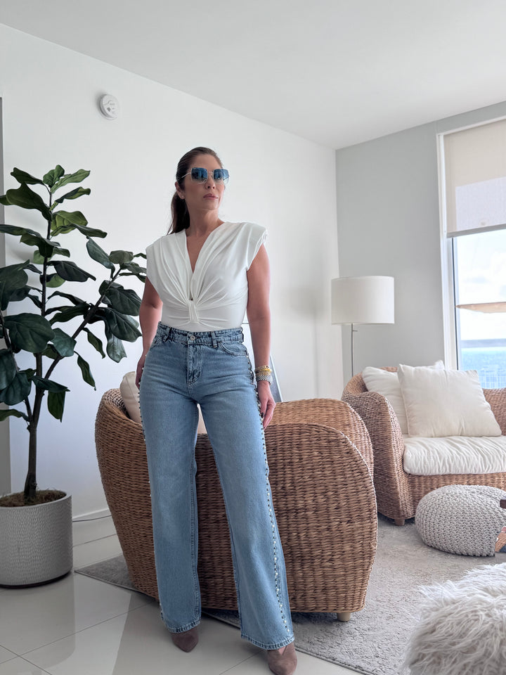 Pearl Line Mid-Rise Straight Denim