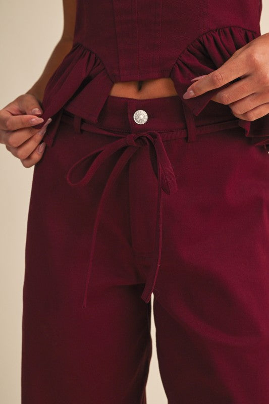 Burgundy Barrel Denim Set
