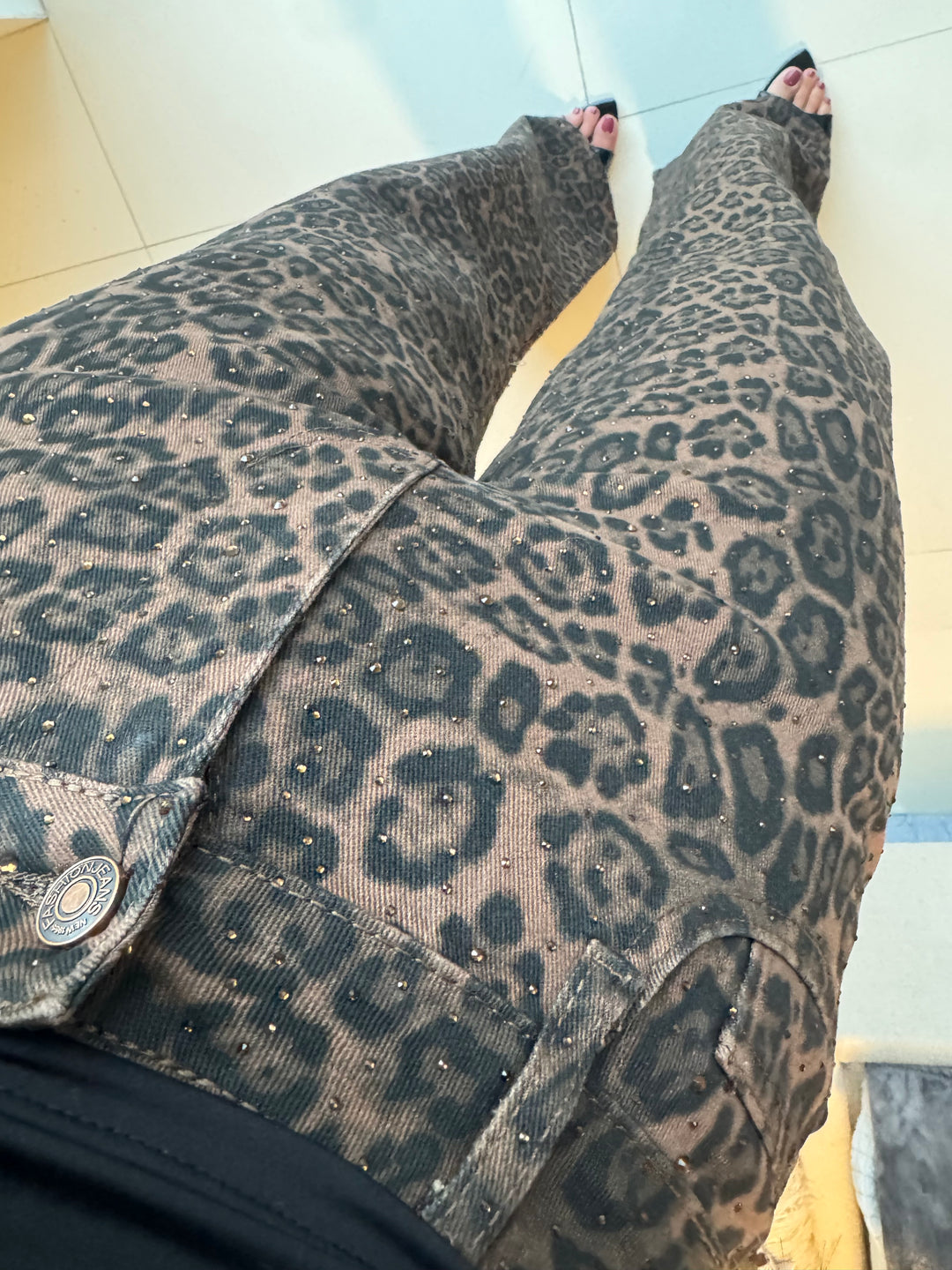 Leopard Crystal Denim pants