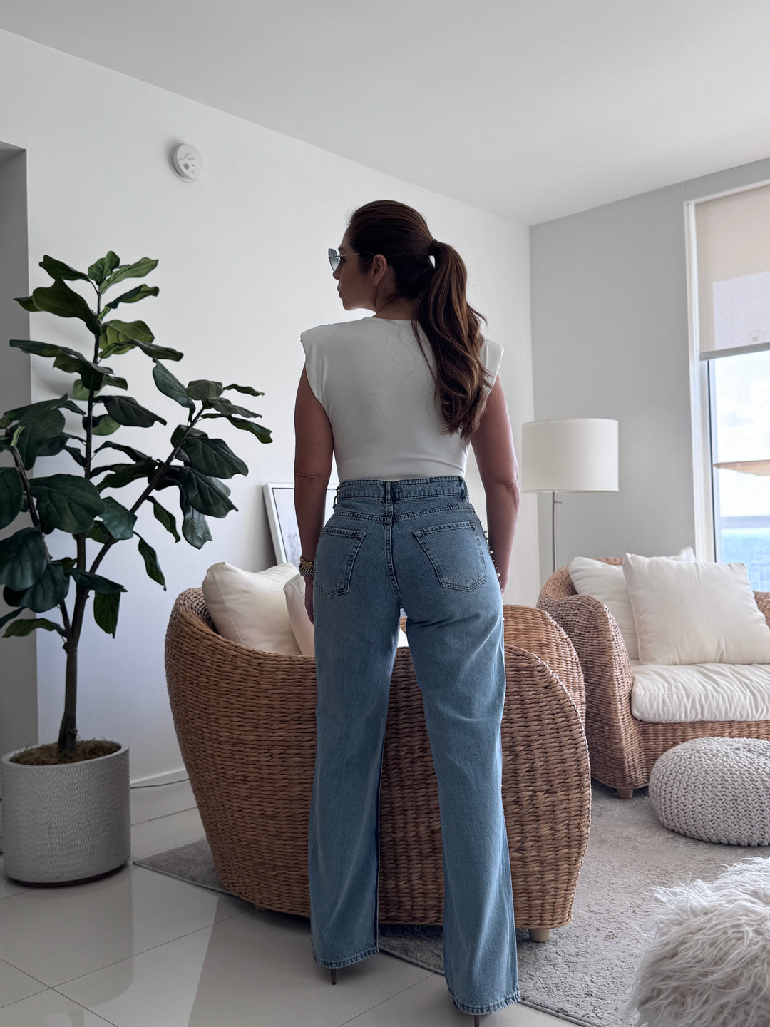 Pearl Line Mid-Rise Straight Denim