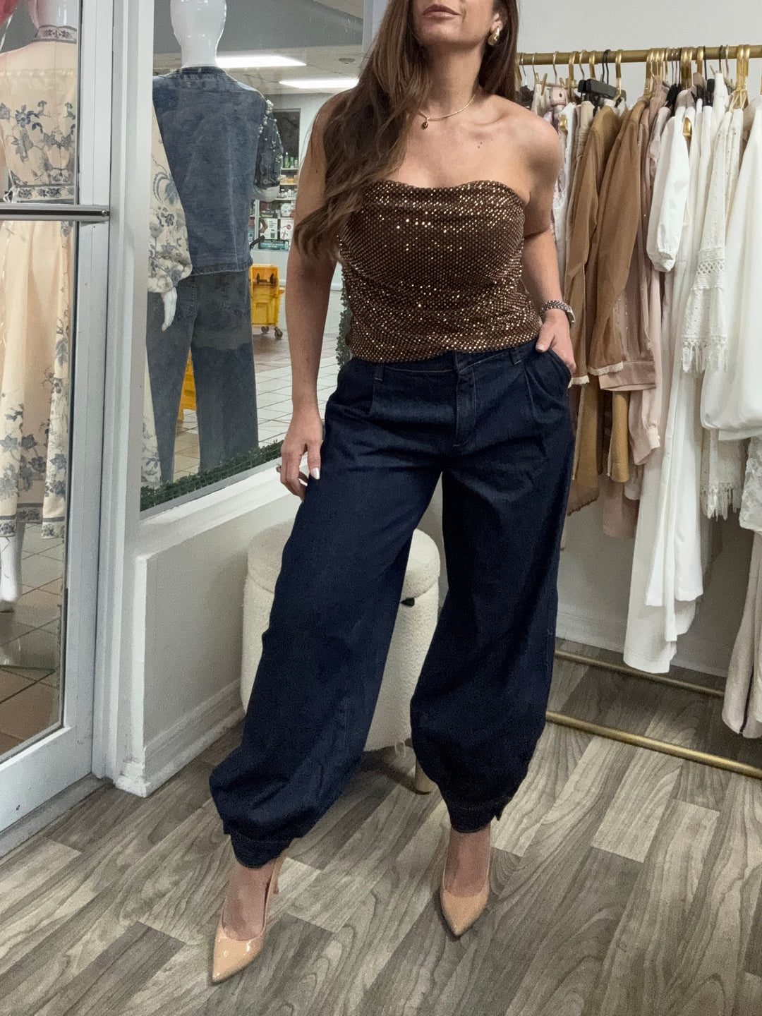 Balloon denim pant- Miami boutique/skopos