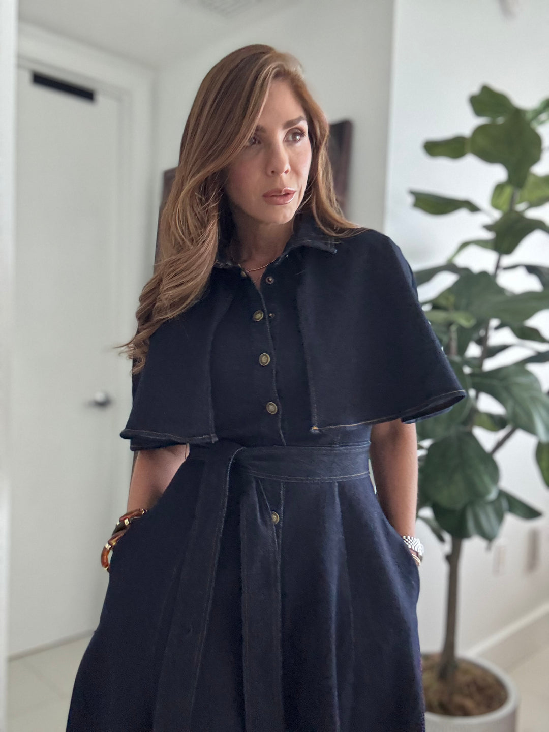 denim cape dress Plus Size Daily Cape Sleeve Denim Jacket Blue Mini Dress