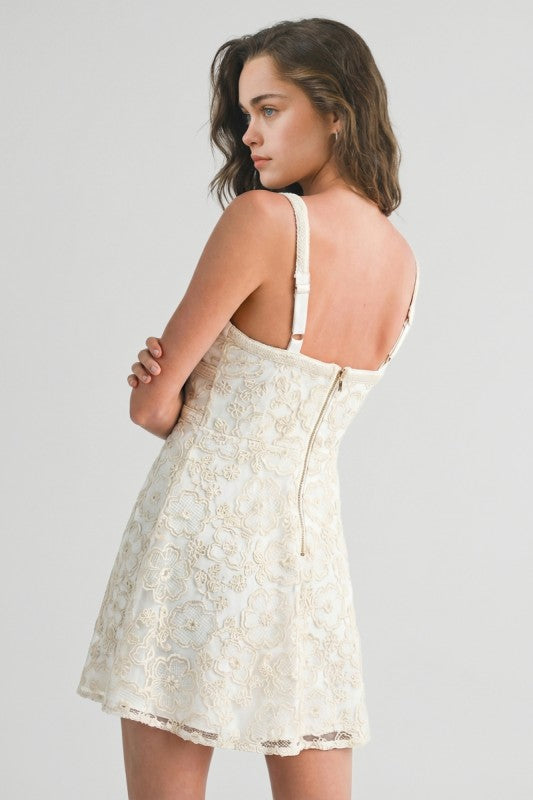 Embroidered Illusion Floral Mini dress