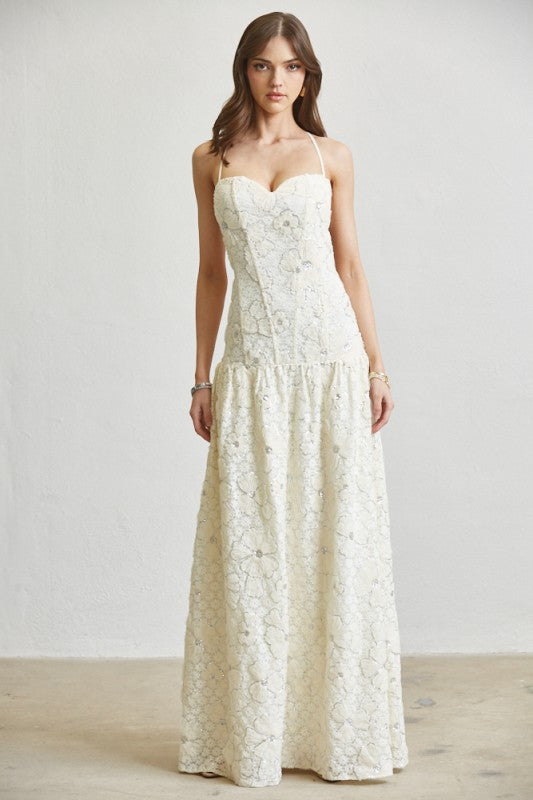 Ivory Bloom Lace Maxi Dress