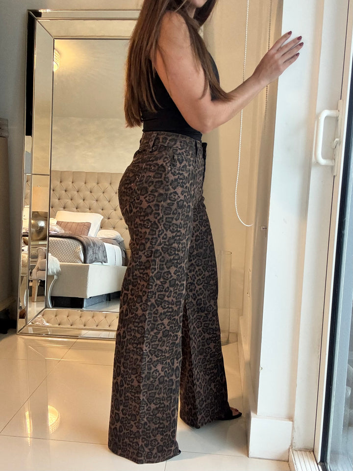 Leopard Crystal Denim pants