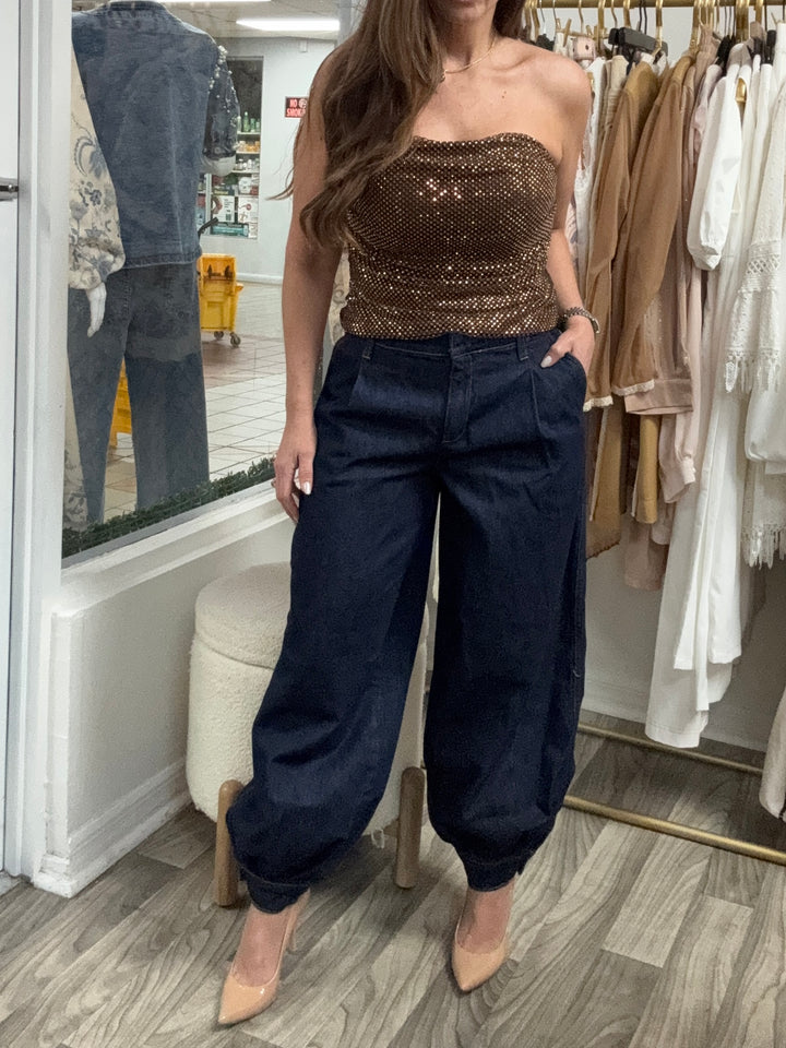 Balloon denim pant- Miami boutique/skopos