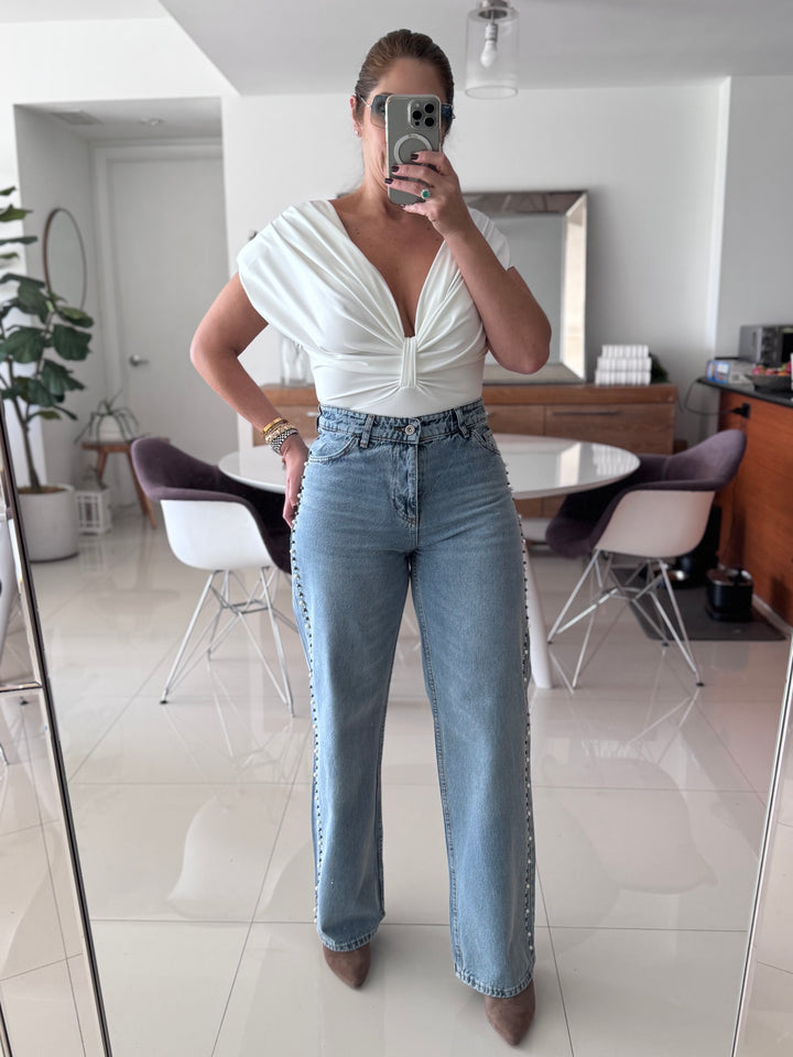 Pearl Line Mid-Rise Straight Denim