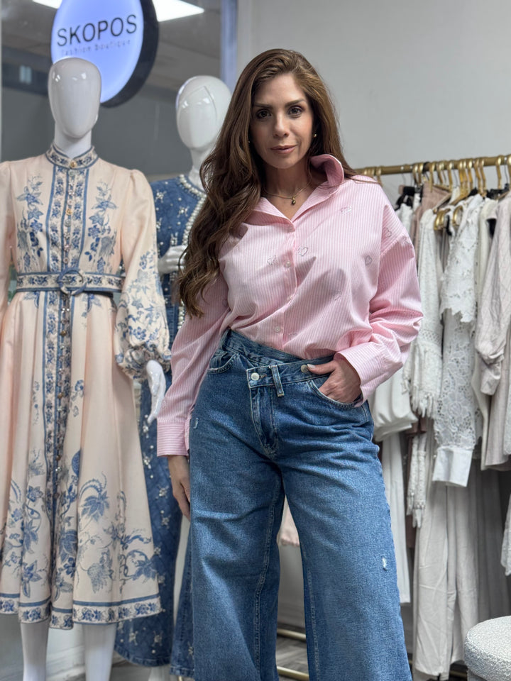 Crystal Heart Pinstripe blouse