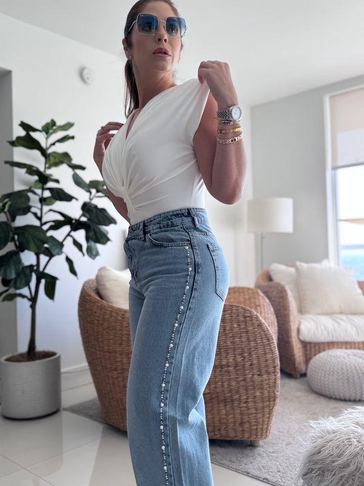 Pearl Line Mid-Rise Straight Denim