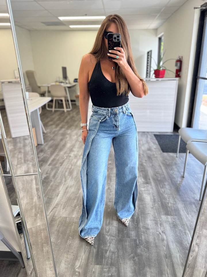 Slit Palazzo Wide Leg Jeans