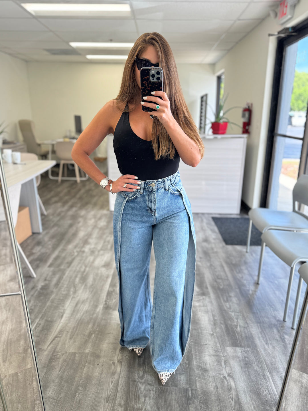 Slit Palazzo Wide Leg Jeans