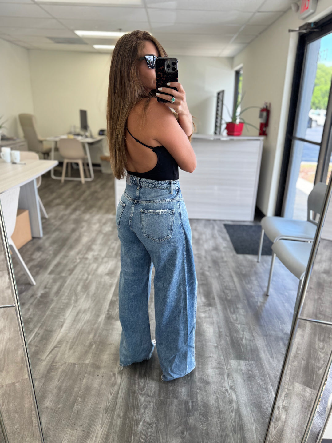 Slit Palazzo Wide Leg Jeans