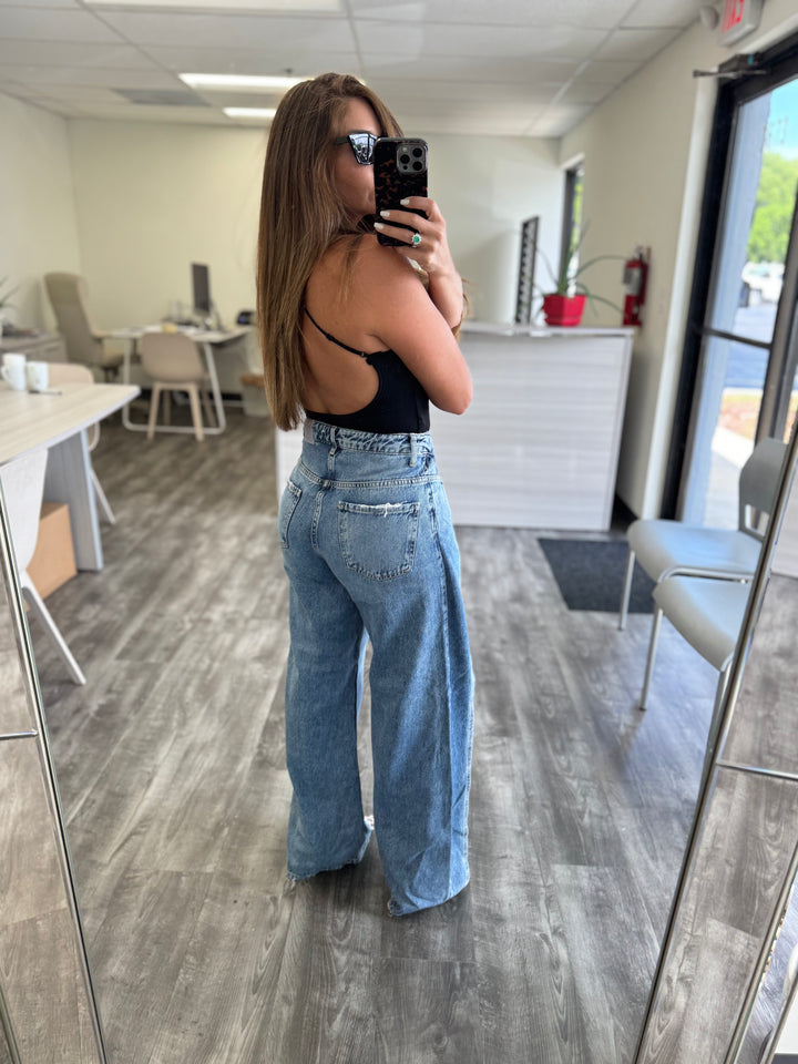 Slit Palazzo Wide Leg Jeans