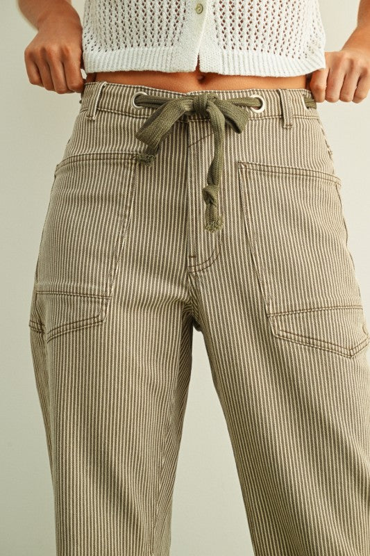 Olive striped Barrel Jean