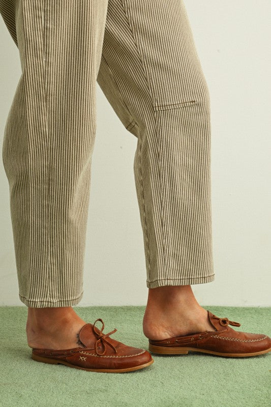 Olive striped Barrel Jean