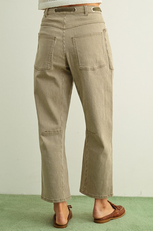 Olive striped Barrel Jean