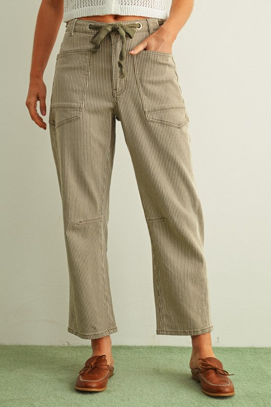 Olive striped Barrel Jean
