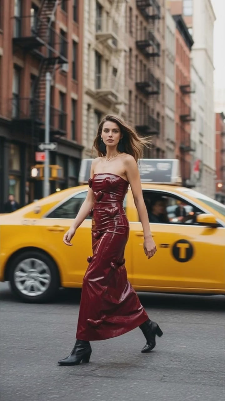 Burgundy Gloss Strapless Dress